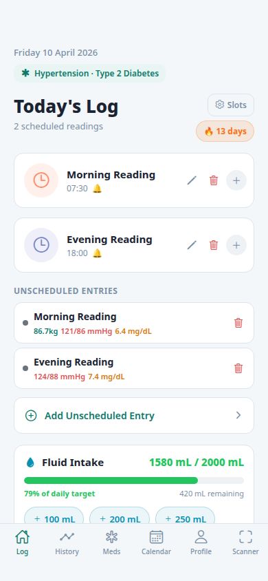 Daily health log screen